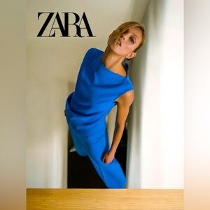 ZARA, Zara Mid-Blue Viscose Blend Asymmetric Top, Small